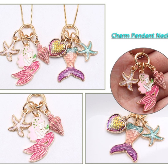 $5 ADD ON ITEM- Mermaid Charm Chain Necklace with Heart Starfish Pendant Girls - Picture 5 of 6